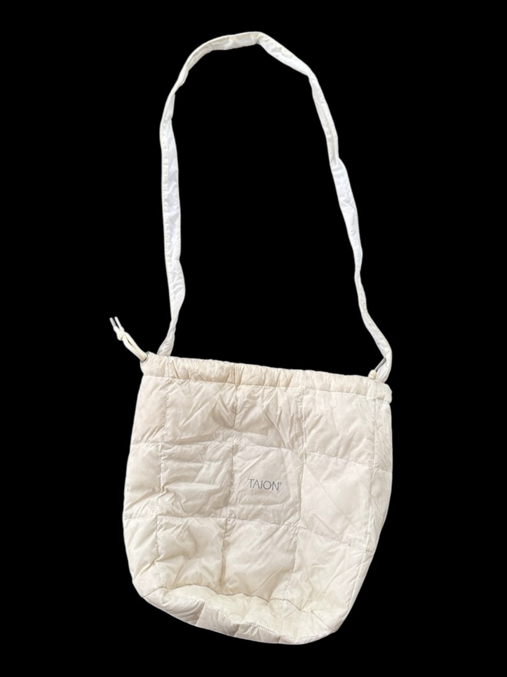 TAION Off-White Cream Colour Small-Medium Quilted Drawstring Shoulder Bag